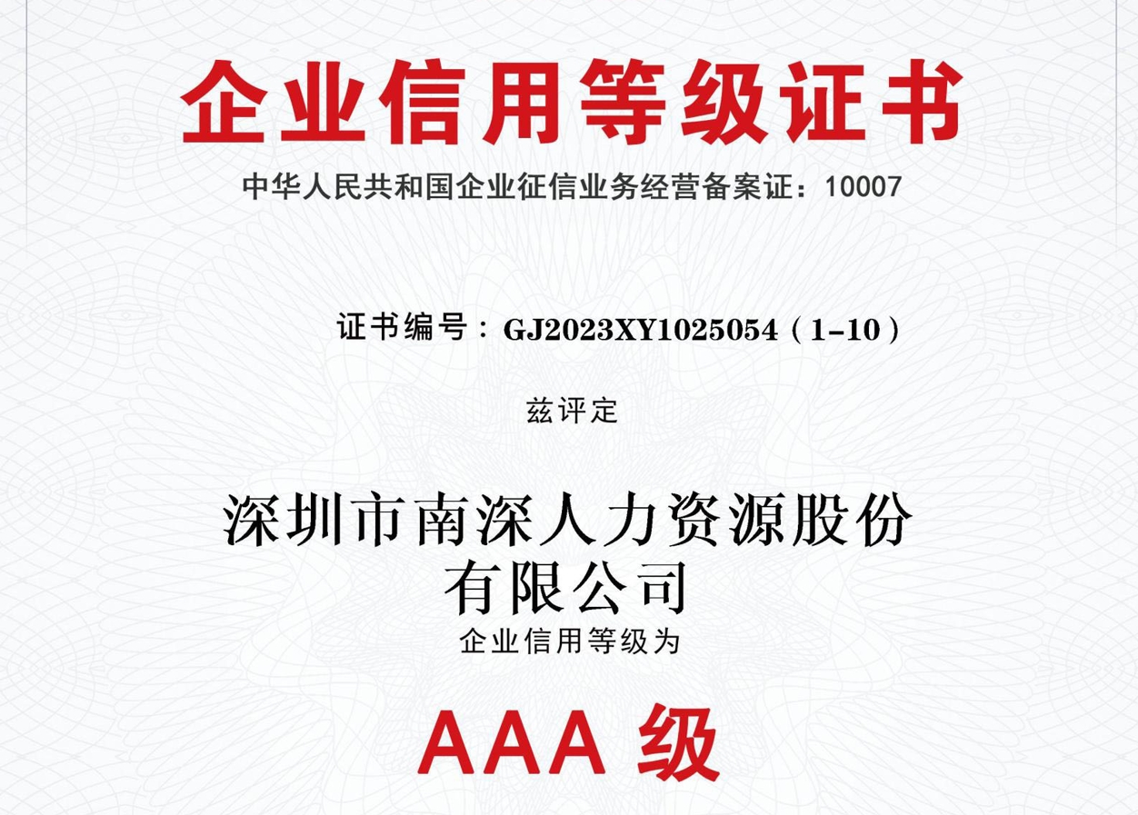 企業(yè)AAA信用等級證書(shū)