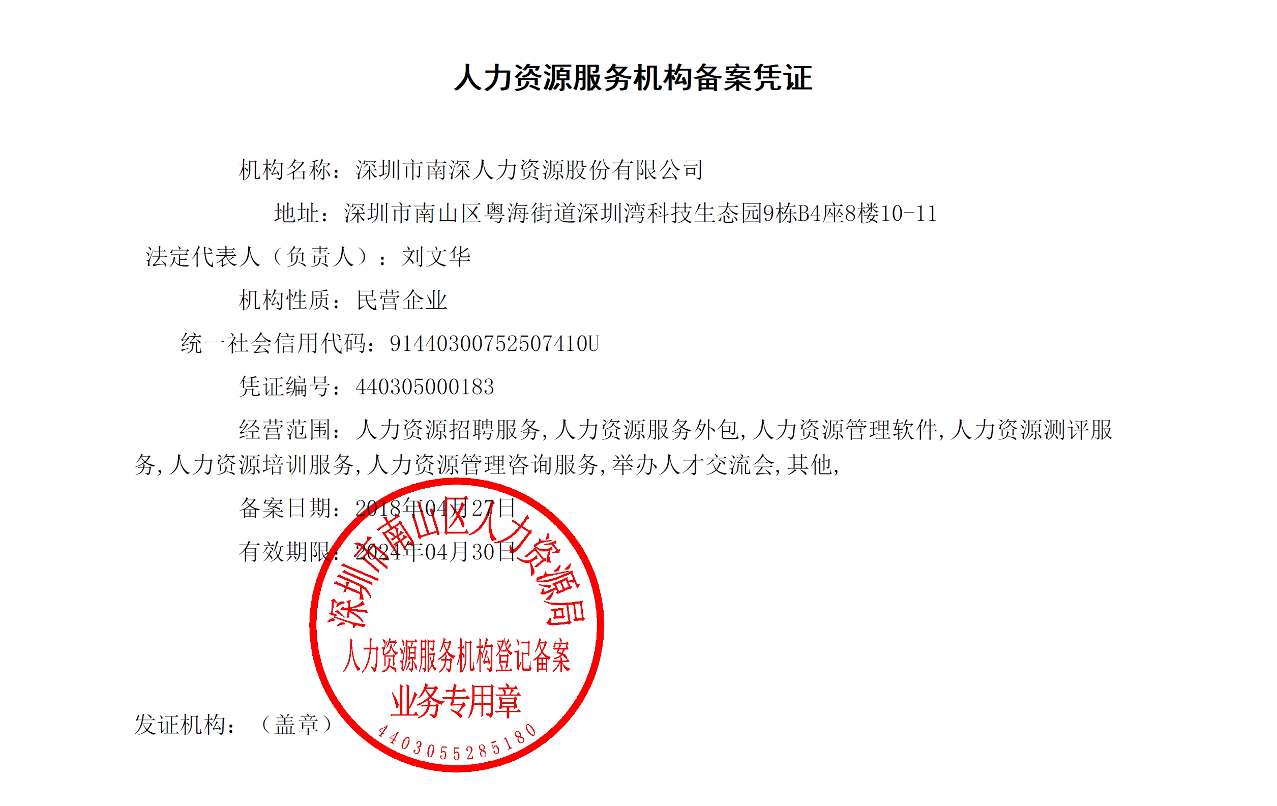 人力資源服務(wù)機構備案憑證